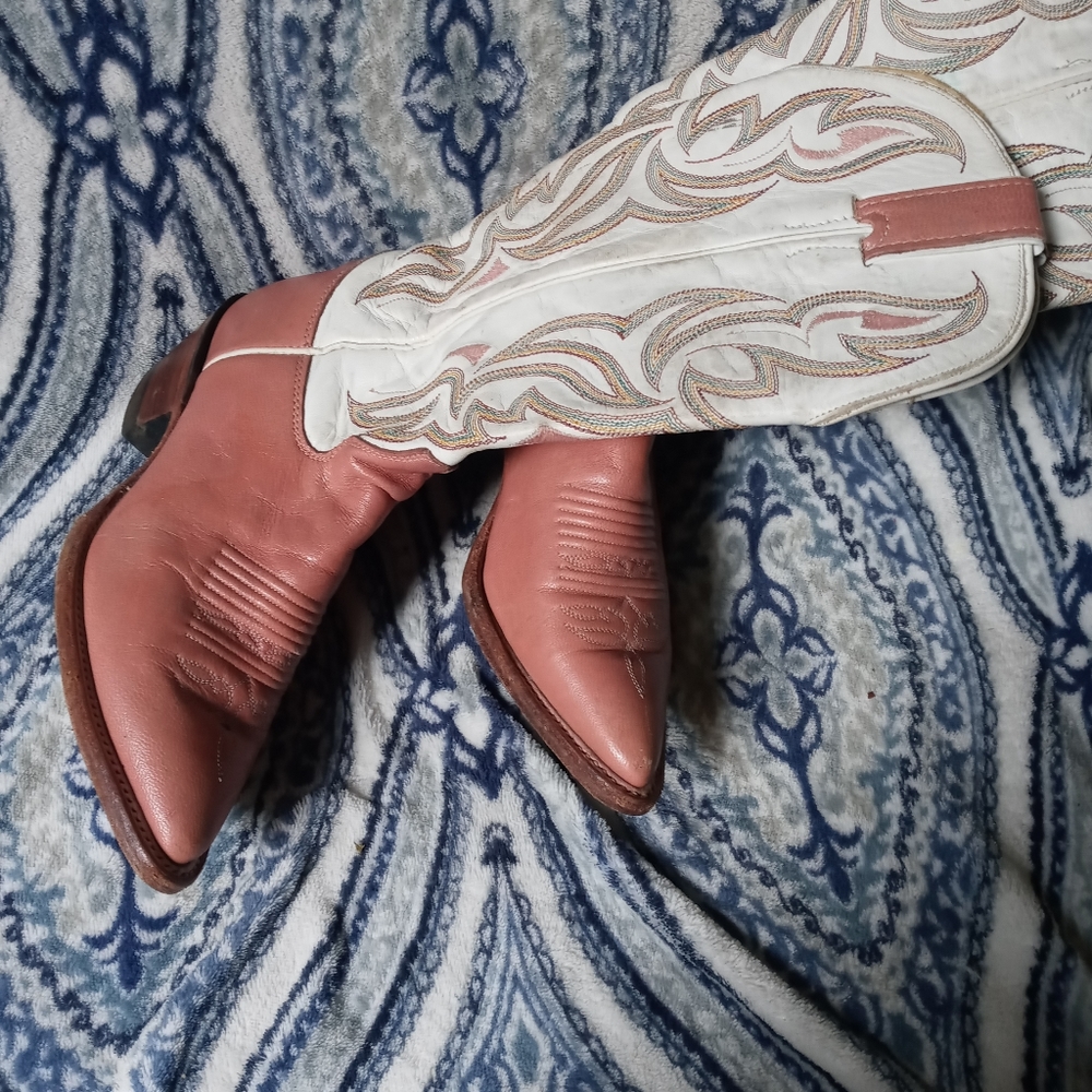 Pink and white cowgirl boots